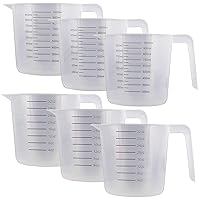 32 oz (1000 ml) Plastic Graduated Measuring Cups with Pitcher Handles (Pack of 6) - 4 Cup Capacity, Ounce and ML Cup Markings - Measure & Mix Recipe Ingredients, Flour, Water