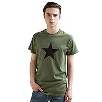 Star T Shirt - Abstract Geometric Minimalist Design Screen Printed Tee Top- Khaki