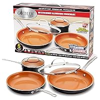 GOTHAM STEEL 5 Piece Kitchen Essentials Cookware Set with Ultra Nonstick Copper Surface Dishwasher Safe, Cool Touch Handles- Includes Fry Pans, Stock Pot, and Glass Lids, Original,Graphite