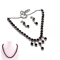 Neerupam Collection Stylish Red Garnet Diamond Look Rhodium Plated Sterling Silver Earring & Necklace Set for Women