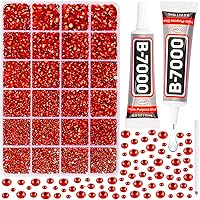 20100Pcs Red Rhinestones for Crafts with b7000 Gem Glue for Clothes Clothing, Flatback Red Rinestones Crystals Diamonds for Fabric Shoes DIY Decoration, Flat Back Red Gemstones Bulk Badazzle Kit 2-6mm