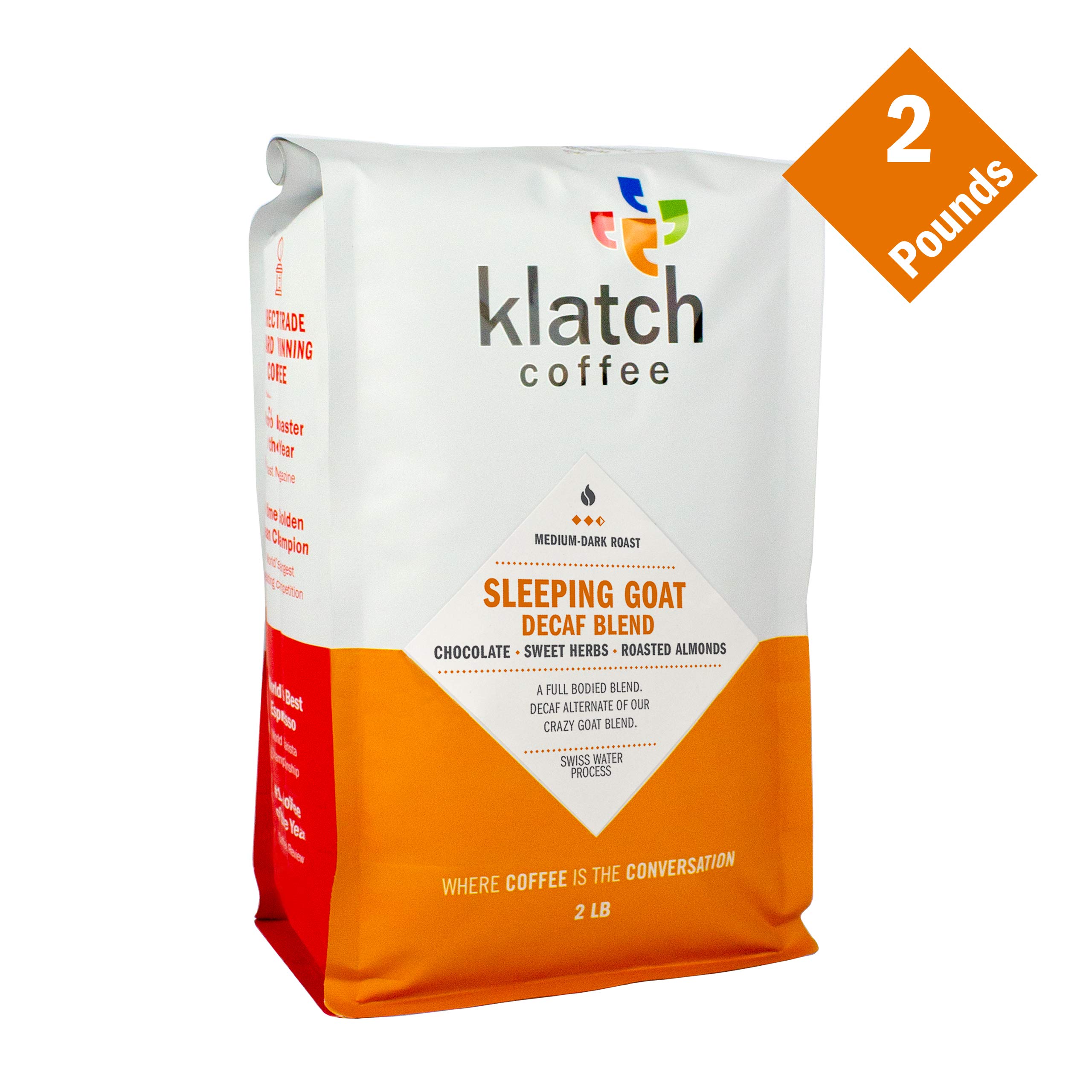 Klatch Coffee Sleeping Goat Decaf Blend Medium-Dark Roast, 2 Pounds, Whole Bean