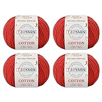 Cotton (4- Skeins Pack) 60% Cotton 40% Acrylic Yarn, Soft, Fine/Sport (2) for Crochet and Knitting 1.76 Oz (50g) / 180 Yds (165m) (10318 - Dark Coral)
