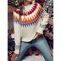 Women's Sweater Geo Pattern Raglan Sleeve Sweater Sweater for Women (Color : Black, Size : X-Large)