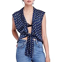 Free People Womens Printed Tie Front Sleeveless Blouse Top