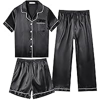Big Kids Unisex Pjs Set Girls Boys Silk Pajama Sets Satin Clasic Sleepwear Summer 2 Pieces Button Down Nighty
