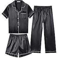 Vopmocld Big Kids Unisex Pjs Set Girls Boys Silk Pajama Sets Satin Clasic Sleepwear Summer 2 Pieces Button Down Nighty