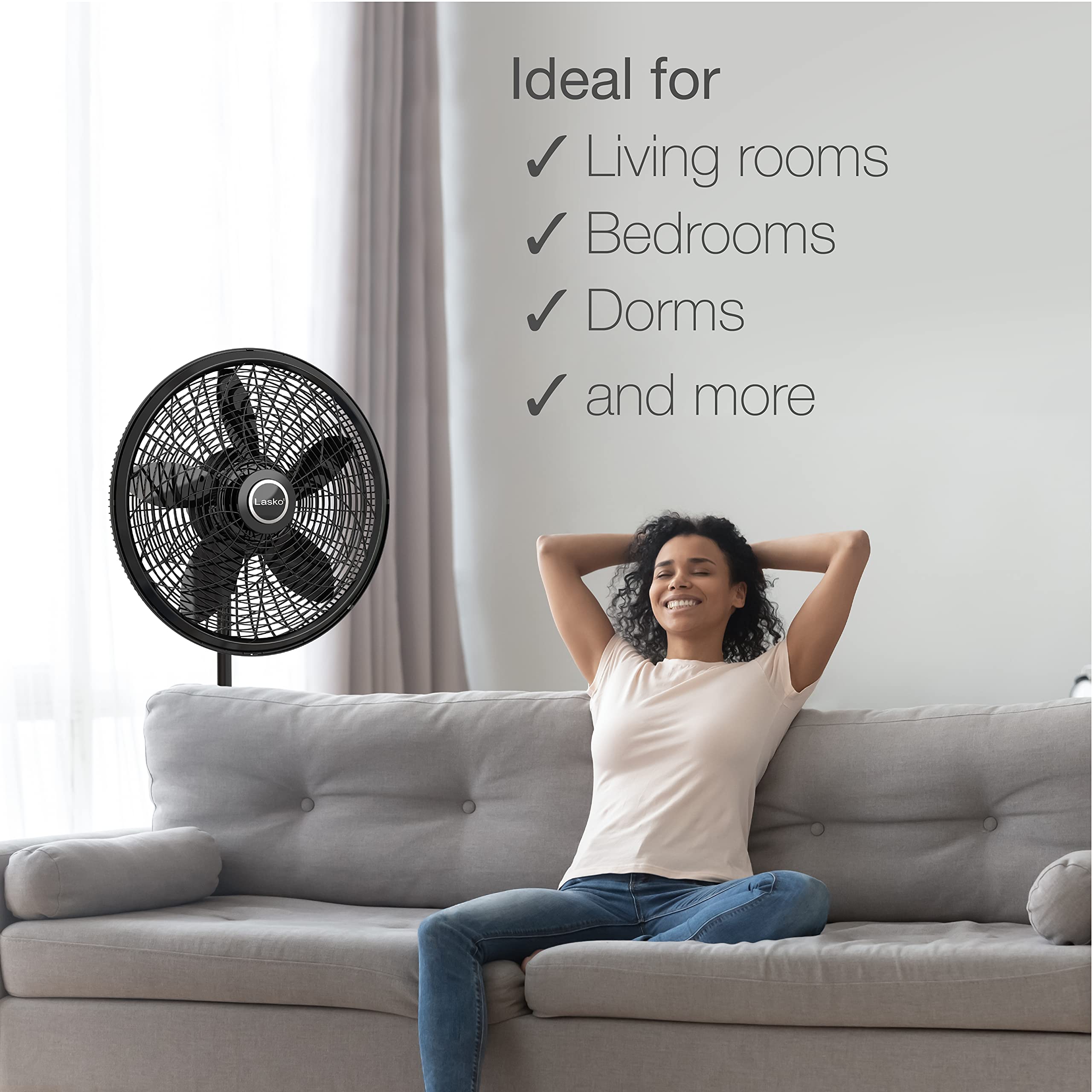 Lasko Oscillating Pedestal Fan, Adjustable Height, 3 Speeds, for Bedroom, Living Room, Home Office and College Dorm Room, 18