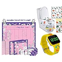 ATHENA FUTURES Potty Training Count Down Timer Watch - Dinosaur Yellow and Potty Training Chart for Toddlers - Unicorn Design and Disposable Toilet Seat Covers for Toddlers - Dinosaur Pattern