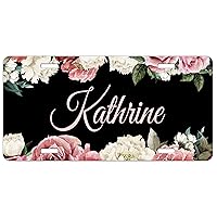 Personalized License Plate Monogram Black Floral Roses Flowers Print License Plate Car Auto Tag Aluminum