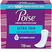Poise Ultra Thin Incontinence Pads & Postpartum Incontinence Pads, 6 Drop Ultimate Absorbency, Long Length, 26 Count (Pack of 3), Packaging May Vary
