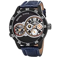 Joshua & Sons Men's Multifunction Watch - Dual Time Zone Quartz Watch and Embossed Leather Strap -JS97 (Silver/Black)
