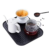 Drying Mat For Pour Over Coffee Maker Set Bar Service Spill Mat Heat Resistant Silicon Mats Counter Top Dryer Pad Food Grade Glassware Drainer Black