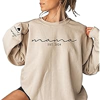 Custom Mama Sweatshirt with Kid Names on Sleeve Personalized Mom Sweatshirt for Women Christmas Gift Est 2024 Sweatshirt Gifts for Mom Mothers Day Gift