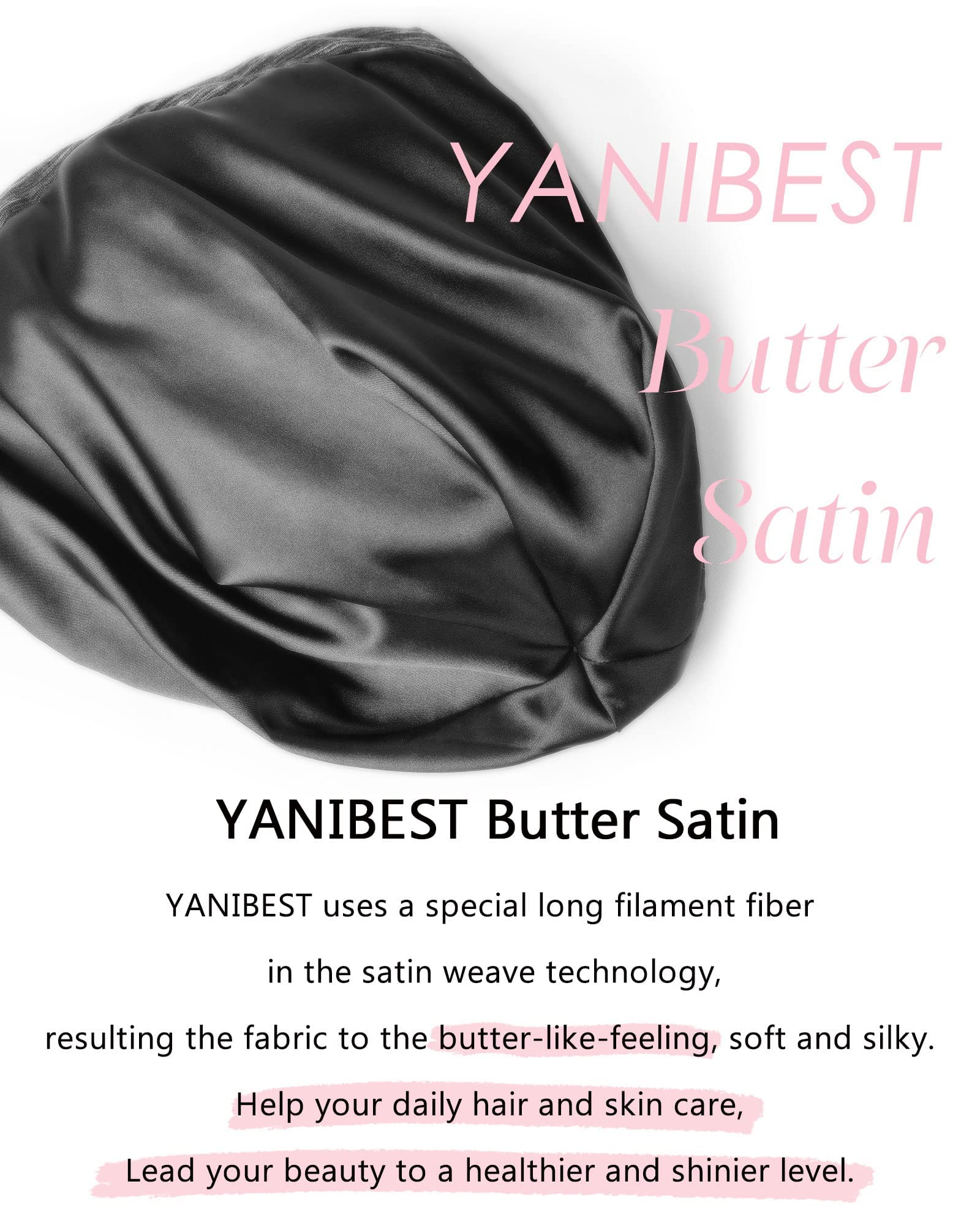 YANIBEST Silk Satin Bonnet Hair Wrap for Sleeping - Adjustable Stay on Silk Lined Slouchy Beanie Hat for Curly Hair and Braids
