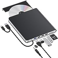 External CD DVD Drive for Laptop, USB 3.0 CD Burner External DVD Drive Portable DVD Player for Laptop with 4 USB and TF/SD Slots,Slim External CD Drive Compatible with Laptop Desktop Mac Windows Linux