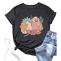 Mama Floral Shirts for Women Retro Mom T Shirt Vintage Graphic Spring Wild Flowers Tops Mother's Day Tee(Dgrey02-MAF,Small)