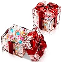 2 Pcs Peppermint Candy Christmas Dishes, Crystal Glass Box Jar with Lid Red and White Candy Dishes Christmas Candy Gift Dishes Xmas Square Sugar Bowl for Xmas Peppermint Candy Party Supply