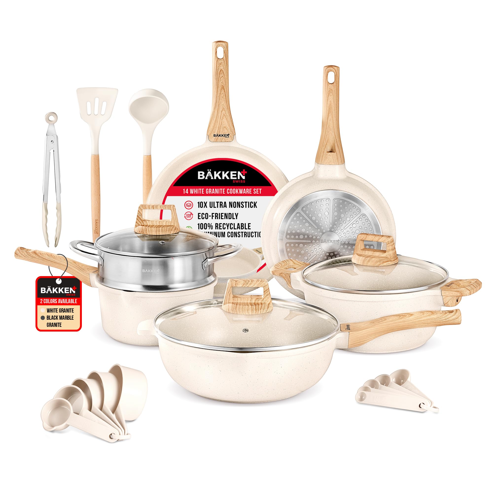 Bakken-Swiss 14-Piece Kitchen Cookware Set – Granite Non-Stick – Eco-Friendly – for All Stoves & Oven-Safe