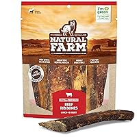 Rib Bones for Dogs (6 Inch, 8 Pack) - Beef Ribs for Dogs, Farm-Raised Cattle - Slow-Roasted Flavor - Low Odor for Indoor, Outdoor Chewing - Promotes Dental Health