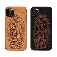 Wood Case for iPhone 12/12 Pro Virgin Mary [Shockproof Hybrid Protective Cover Unique] Natural Real Wood & Soft TPU Wooden – Guadalupe Black
