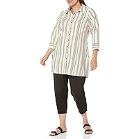 City Chic Plus Size Shirt Stripe HI LO in Ivory/Black, Size 16