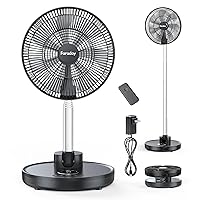 Oscillating Standing Fan 12” Foldable Portable Quiet Floor Fan 12000mAh Rechargeable Pedestal Fan with Remote, Timer Setting, Height Adjustable Foldaway Fan for Bedroom Home Office, 6 Speed