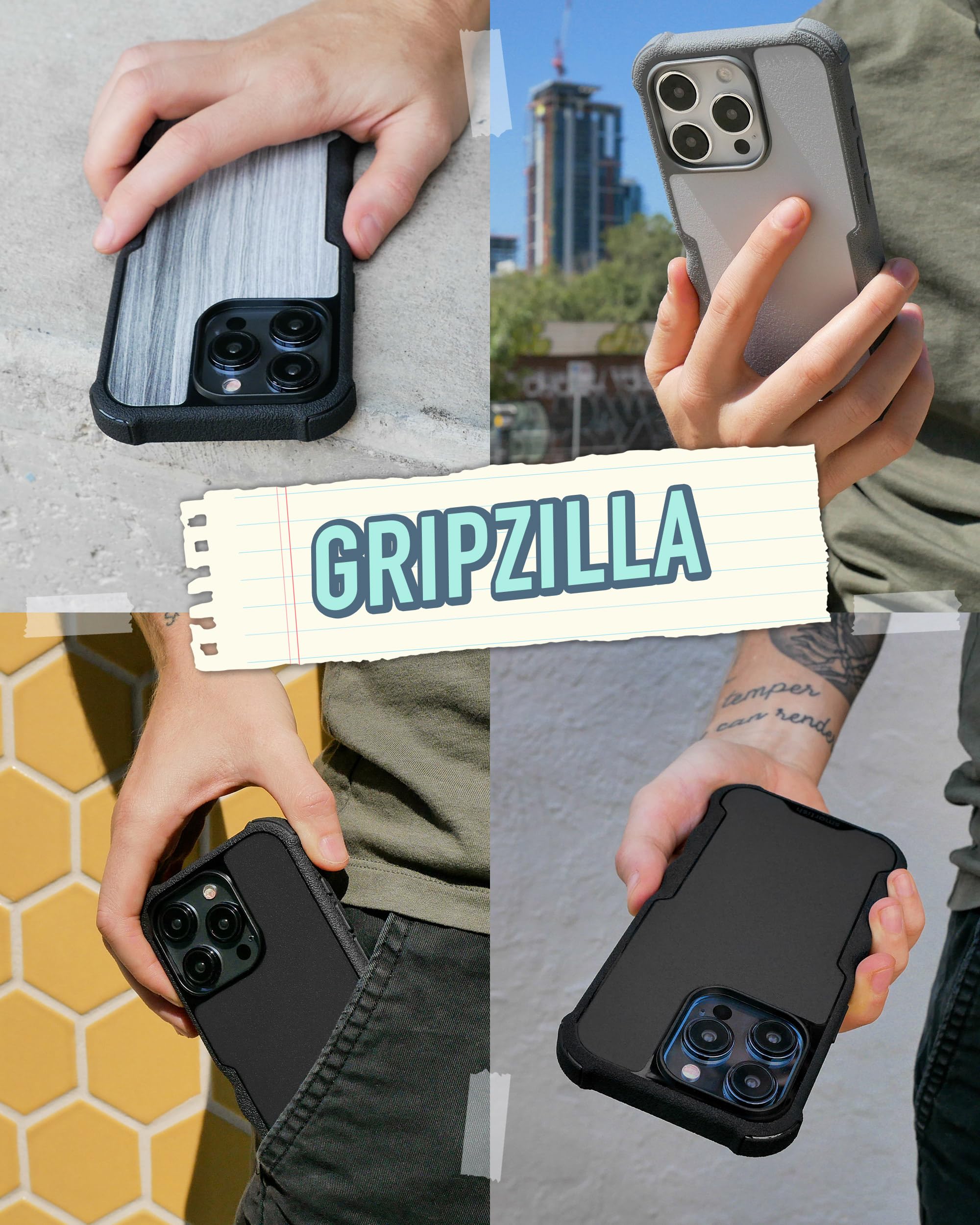 Smartish iPhone 15 Pro Protective Magnetic Case - Gripzilla Compatible with MagSafe [Rugged + Tough] Heavy Duty Grip Armored Cover w/Drop Tested Protection for Apple iPhone 15 Pro - Black Tie Affair