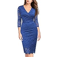 Miusol Women's Retro Deep-V Neck Ruffles Floral Lace Evening Pencil Dress