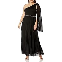 City Chic Women's Pleated Maxi Dress with Asymetric Shoulder Detail