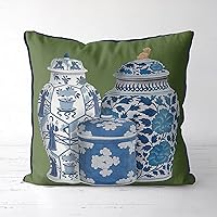 Chinoiserie Decor Throw Pillow Cover Ginger Jar Cushion Blue And White Oriental Cushion Cover Ative Pillow Case Chinese Decor White Linen Hidden Zip Housewarming Gift for Friend Family 16x16Inch
