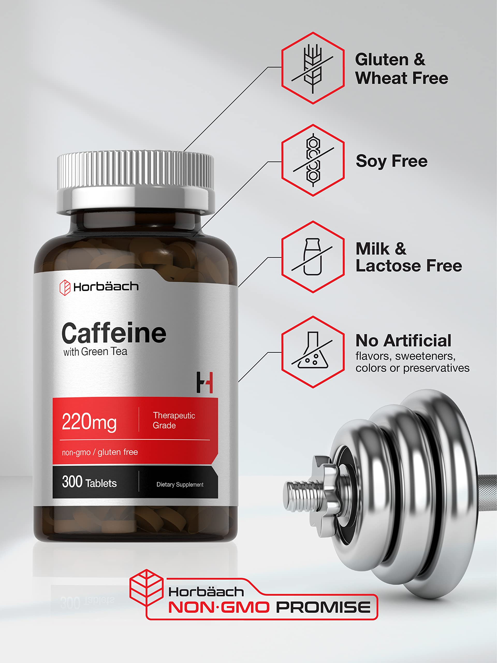 Caffeine Pills 200mg | with Green Tea | 300 Tablets | Vegetarian, Non-GMO & Gluten Free | by Horbaach