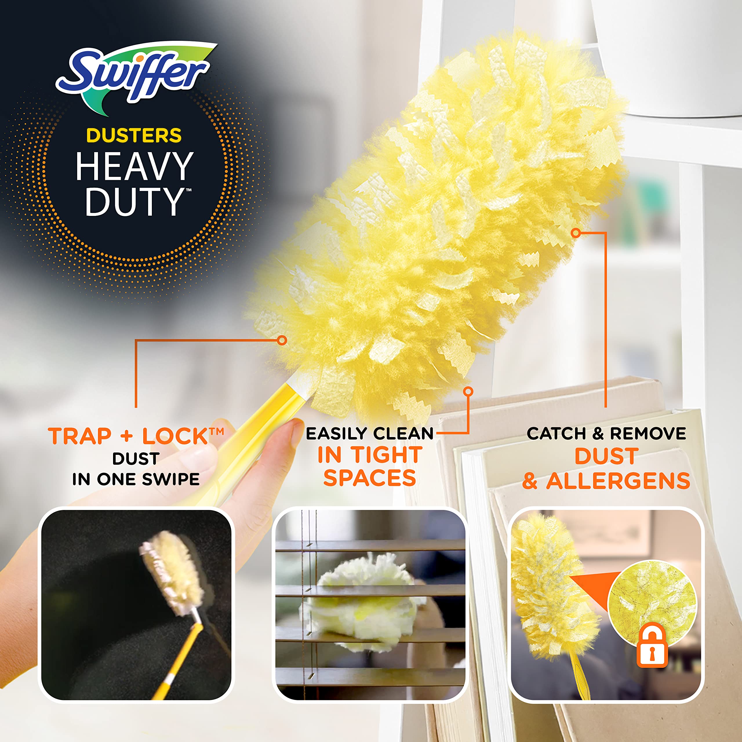 Swiffer Ceiling Fan Duster Super Extender Handle Starter Kit, 6 Heavy Duty Refills