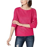 Womens Long Sleeves Boatneck Pullover Sweater Pink XXL