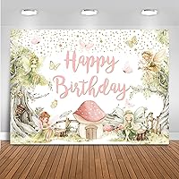 Mocsicka Fairy Princess Birthday Backdrop Spring Magical Fairy Forest Party Decoration for Girl Butterfly Flutter and Twirl Banner Photo Background (7x5ft(82''x60''), Green)