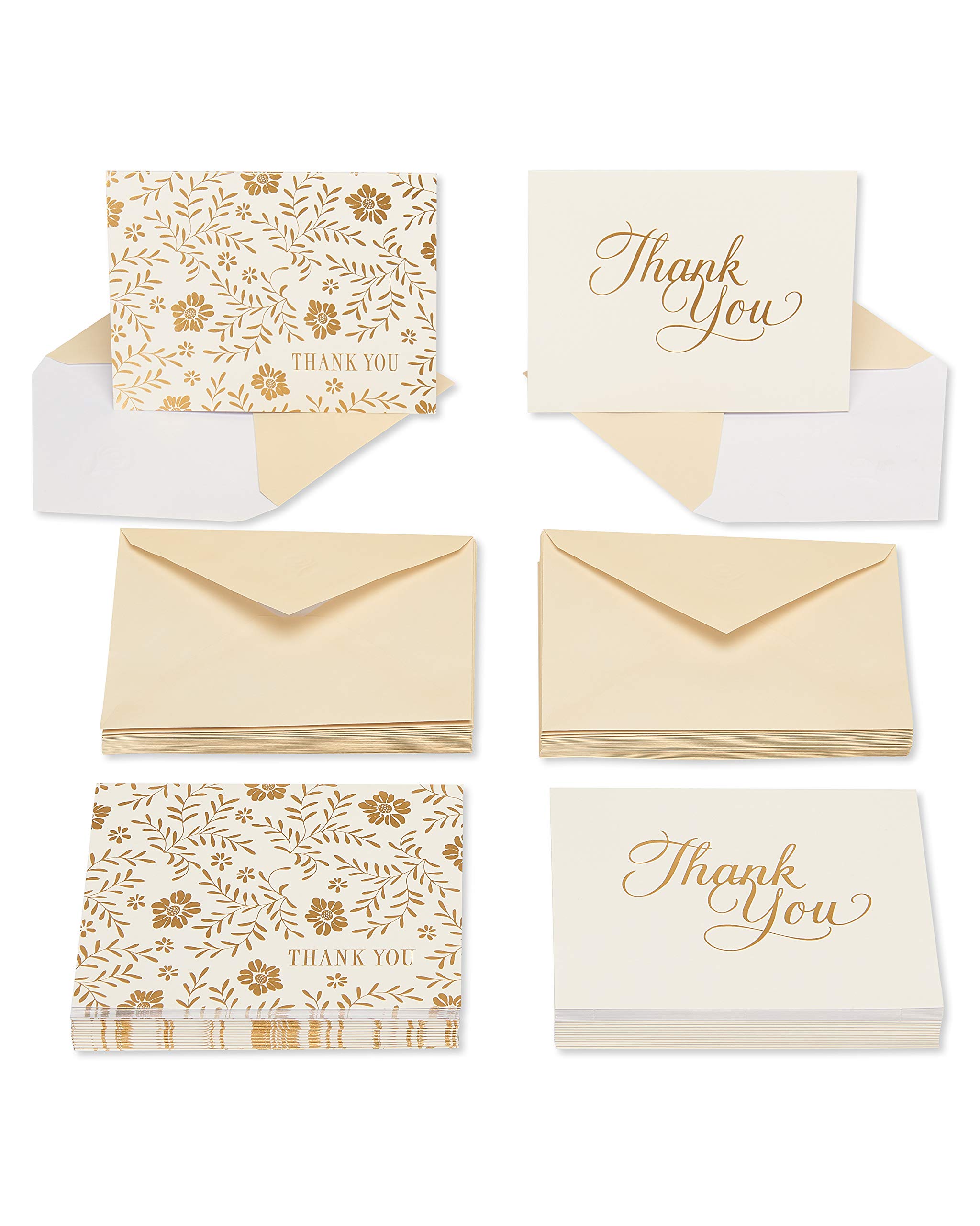 American Greetings Wedding Thank You Cards with Envelopes, Gold and Cream (50-Count)