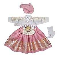Girl Baby Hanbok First Birthday Party Celebration Hanbok Set Korean Traditional Costumes 100th days-8 Ages Gold Print osg001