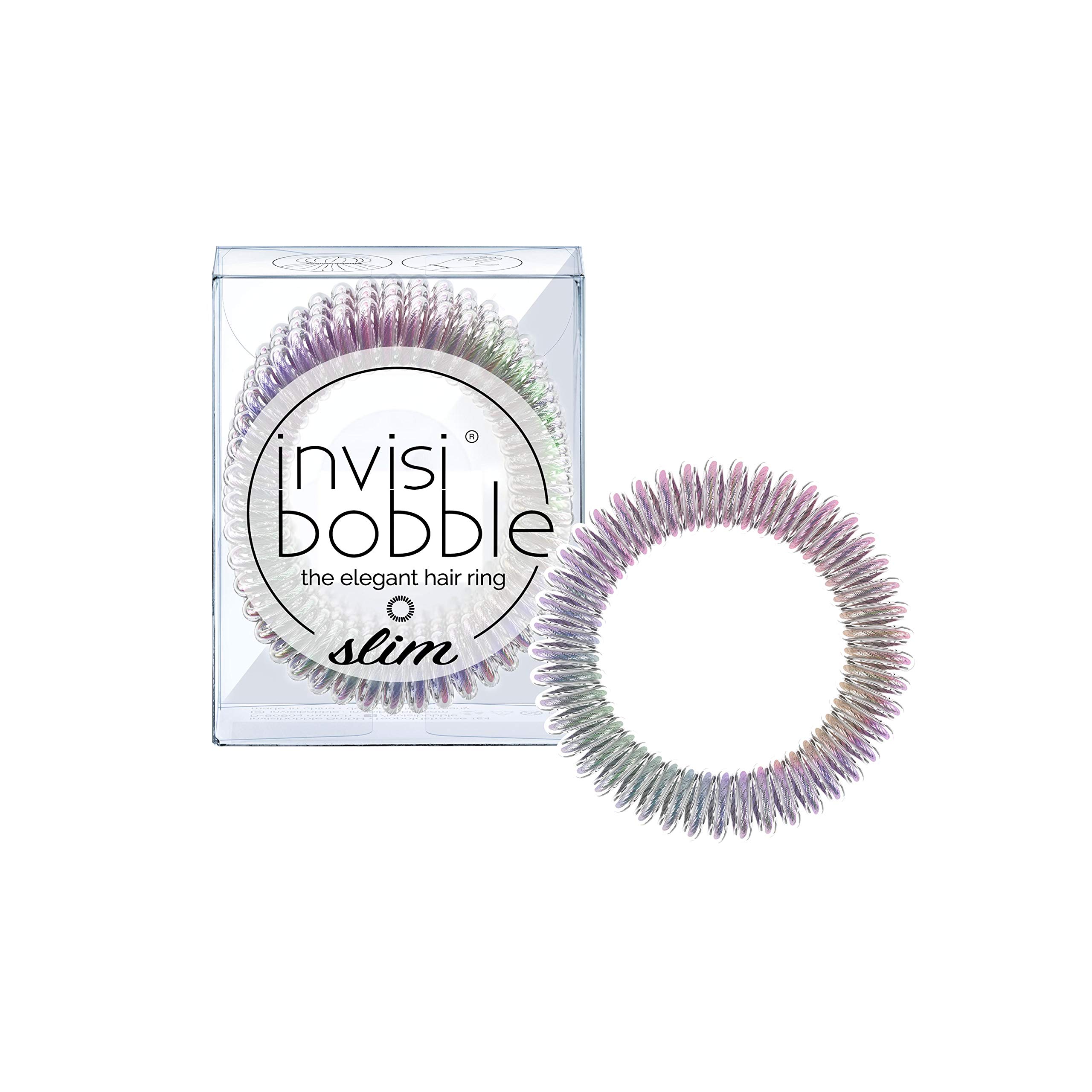invisibobble SLIM Traceless Spiral Hair Ties - Pack of 3, Vanity Fairy - Strong Elastic Grip Coil Hair Accessories for Women - No Kink, Non Soaking - Gentle for Girls Teens and Thick Hair