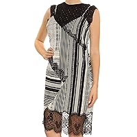 A | X Armani Exchange Women's Sleeveless Aziz Slip Dress with Attached Shirt, Raven Stripe Jet Black, S
