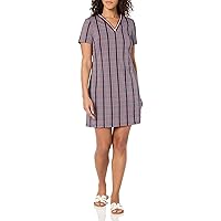 Tommy Hilfiger Women's Stripe Trim Short Sleeve V-Neck Shift Dress, Navy Multi