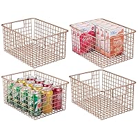 mDesign Metal Wire Food Storage Basket Organizer with Handles for Organizing Kitchen Cabinets, Pantry Shelf, Bathroom, Laundry Room, Closets, Garage - Concerto Collection - 4 Pack - Copper