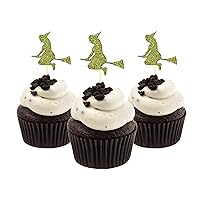 Flying Witch Halloween Cupcake Topper 12 pieces per Pack Decoration Cake glitter Card Stock Gold