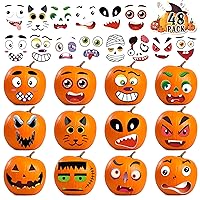 48 Pack Pumpkin Decorating Stickers Halloween Pumpkin Face Stickers Mini Make Your Own Pumpkin Face Stickers for Kids Toddlers Small Pumpkin Stickers Halloween Game Activities Gifts Party Favors