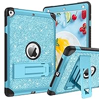 Case for iPad Air 2/iPad 9.7 2017/2018/Pro 9.7, iPad 5th/6th Generation Case, Glitter 3Layer Full Body Protective Kickstand Durable Leather Shockproof Girls Women Kids Tablet Cover, Sky Blue