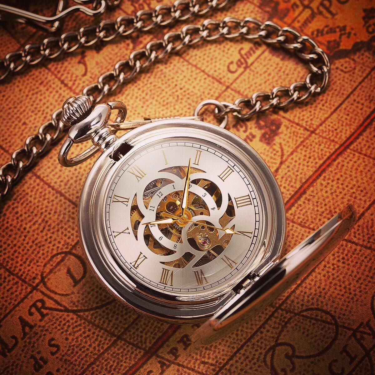 ManChDa Vintage Pocket Watch for Men Mechanical Pocket Watch with Chain Smooth Face Classic Pocket Watch