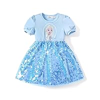 Disney Frozen Elsa Dress Toddler Girl Dress Sleeveless Princess Dresses Sweet and Fashionable Blue Ruffle Dress