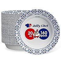 JOLLY CHEF 160 Count Paper Bowls 20 oz Soak Proof, Heavy Duty Printed Disposable Bowls Bulk for Dinner or Lunch…