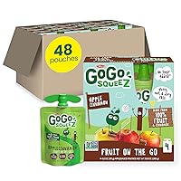 GoGo squeeZ Fruit on the Go, Apple Cinnamon, 3.2 oz (Pack of 48), Unsweetened Fruit Snacks for Kids, Gluten Free, Nut Free and Dairy Free, Recloseable Cap, BPA Free Pouches