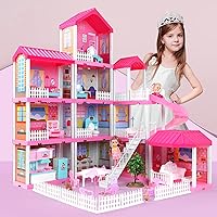 Doll House Play House with Doll Toy Figures, Furniture and Accessories, 4-Story 11 Rooms Toddler Dollhouse Gift for Kids Ages 3+, Playhouse Toys for 3 4 5 6 7 Year Old Girls