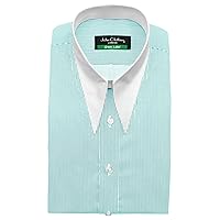 Sea Green White Stripes Mod Fashion Spear Collar Long Pointed Celebrity Style Clothing 100% Cotton Mens's Retro Style Shirt